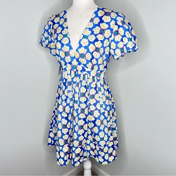 NWT Deloreta Mini Floral Blue Cotton Dress M - Picture 3 of 7